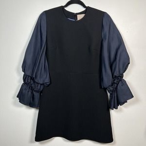 Roksanda Elpey Satin Twill-paneled Silk Cady Mini Navy Black Dress Size 10